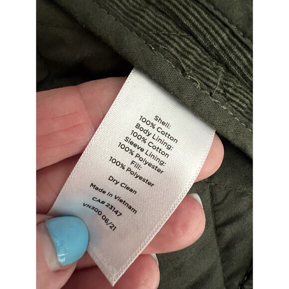 TALBOTS Moss Green Quilted Corduroy Plaid Cuffs Button Front Coat - Picture 9 of 12